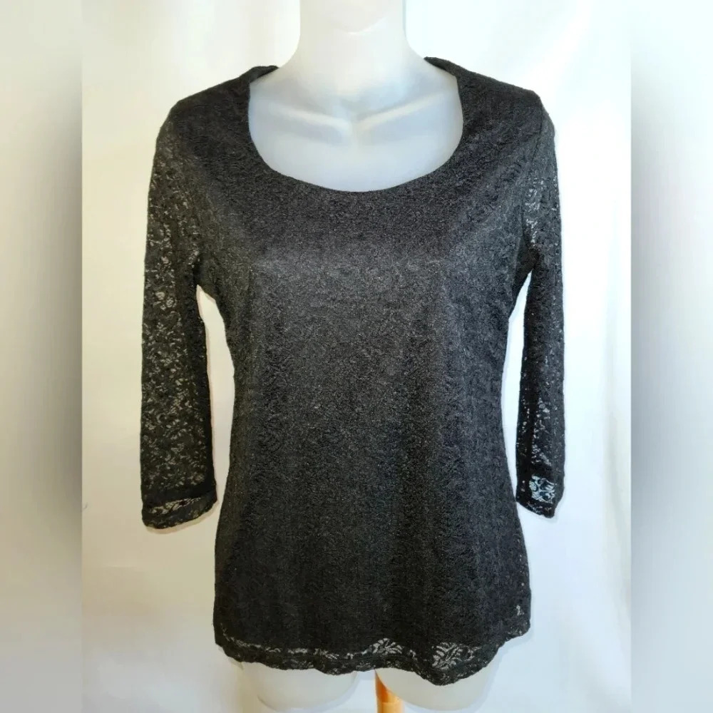 Vintage Tradition  Black Lace Long Sleeves Top Small